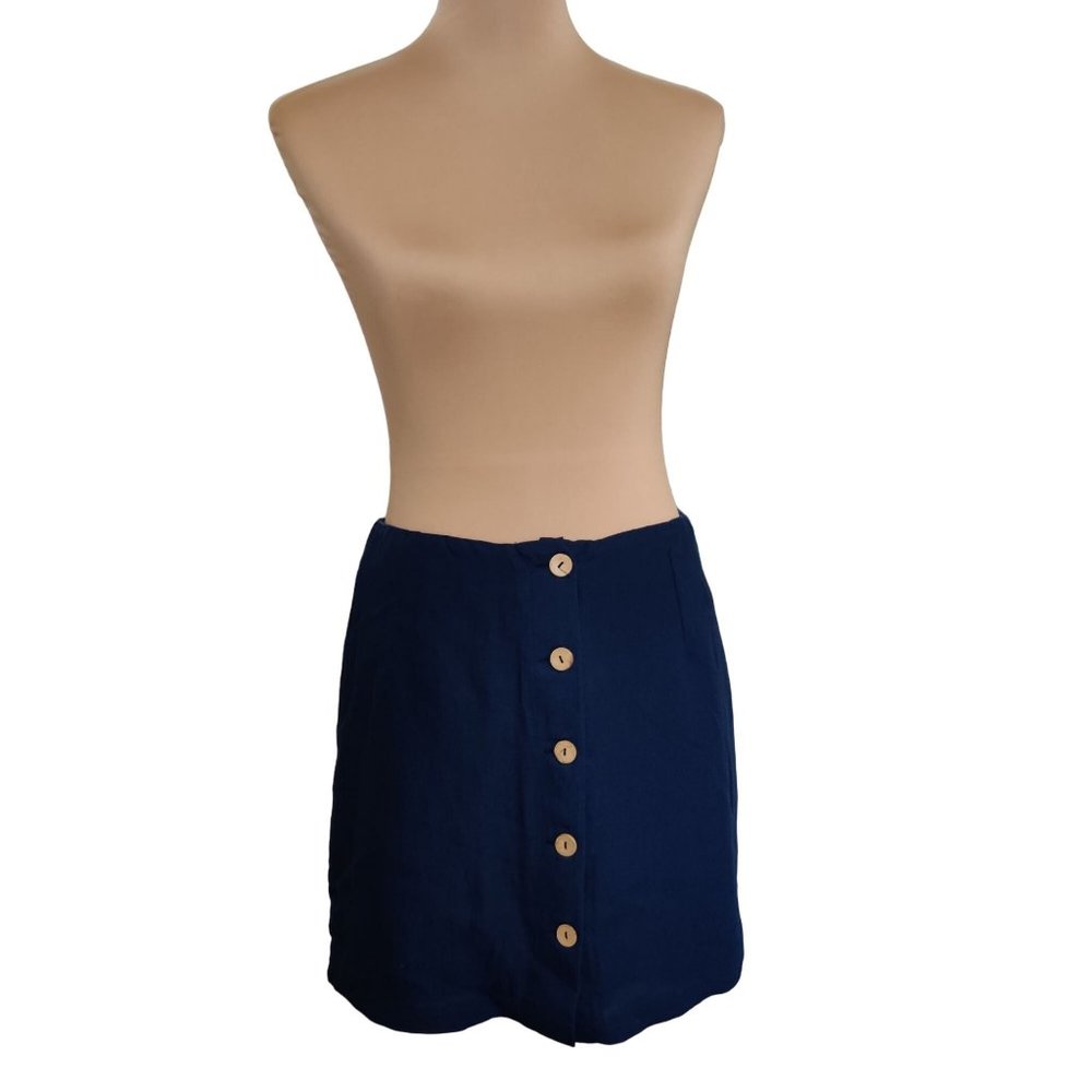 Cotton Candy LA Womens Skirt Mini Straight Cut Button Front Navy Blue Sz S